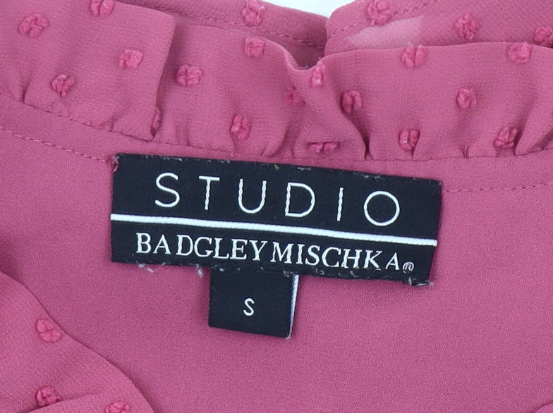 Badgley Mischka Women’s Pink Ruffle Blouson Short Dress Size S