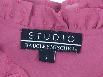 Badgley Mischka Women’s Pink Ruffle Blouson Short Dress Size S