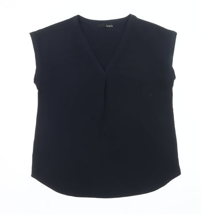 Ro & De Womens Black L Blouse Sleeveless V-Neck Work Top