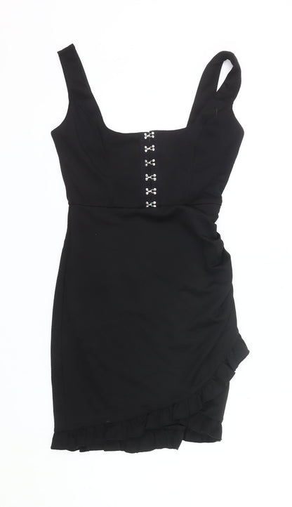 Little Mistress Women’s Black Bodycon Dress UK 8 Ruffle Trim Partywear