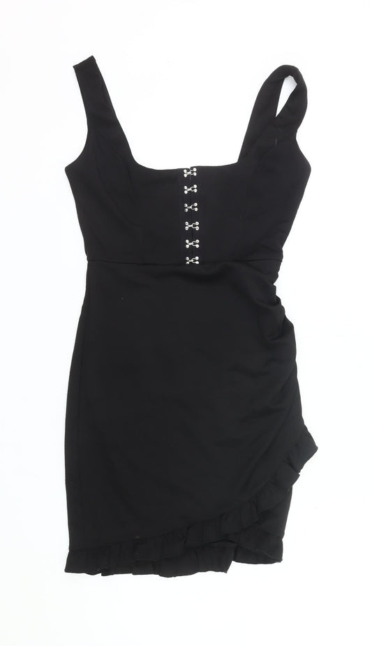 Little Mistress Women’s Black Bodycon Dress UK 8 Ruffle Trim Partywear