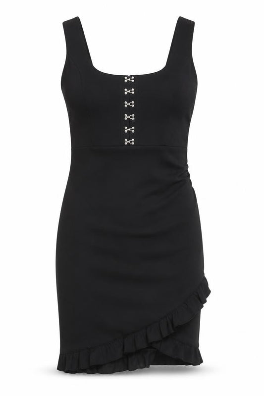 Little Mistress Women’s Black Bodycon Dress UK 8 Ruffle Trim Partywear