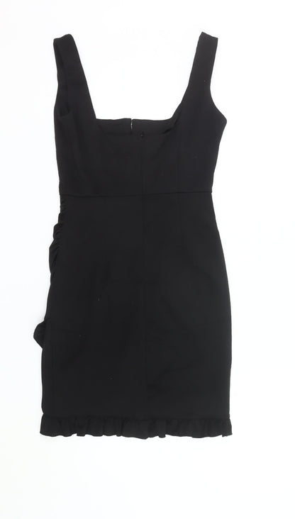 Little Mistress Women’s Black Bodycon Dress UK 8 Ruffle Trim Partywear