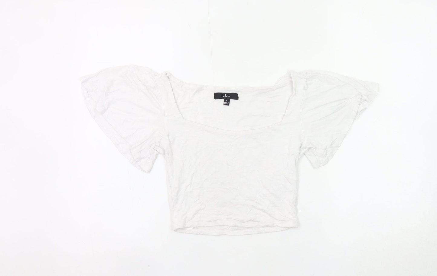 Lulus Women’s White Cropped Blouse Small Scoop Neck Flutter Sleeve
