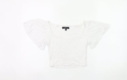 Lulus Women’s White Cropped Blouse Small Scoop Neck Flutter Sleeve