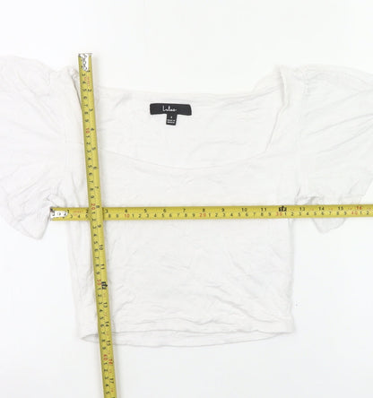 Lulus Women’s White Cropped Blouse Small Scoop Neck Flutter Sleeve
