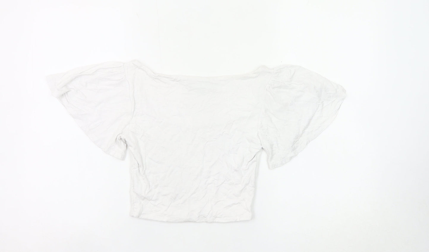 Lulus Women’s White Cropped Blouse Small Scoop Neck Flutter Sleeve