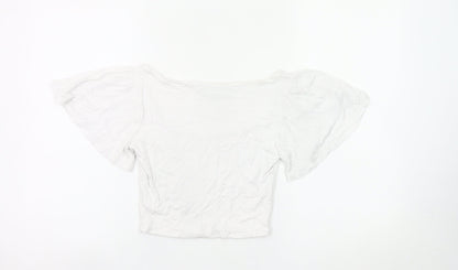 Lulus Women’s White Cropped Blouse Small Scoop Neck Flutter Sleeve