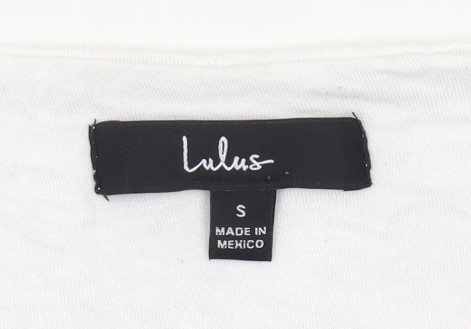 Lulus Women’s White Cropped Blouse Small Scoop Neck Flutter Sleeve