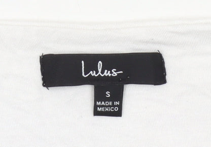 Lulus Women’s White Cropped Blouse Small Scoop Neck Flutter Sleeve
