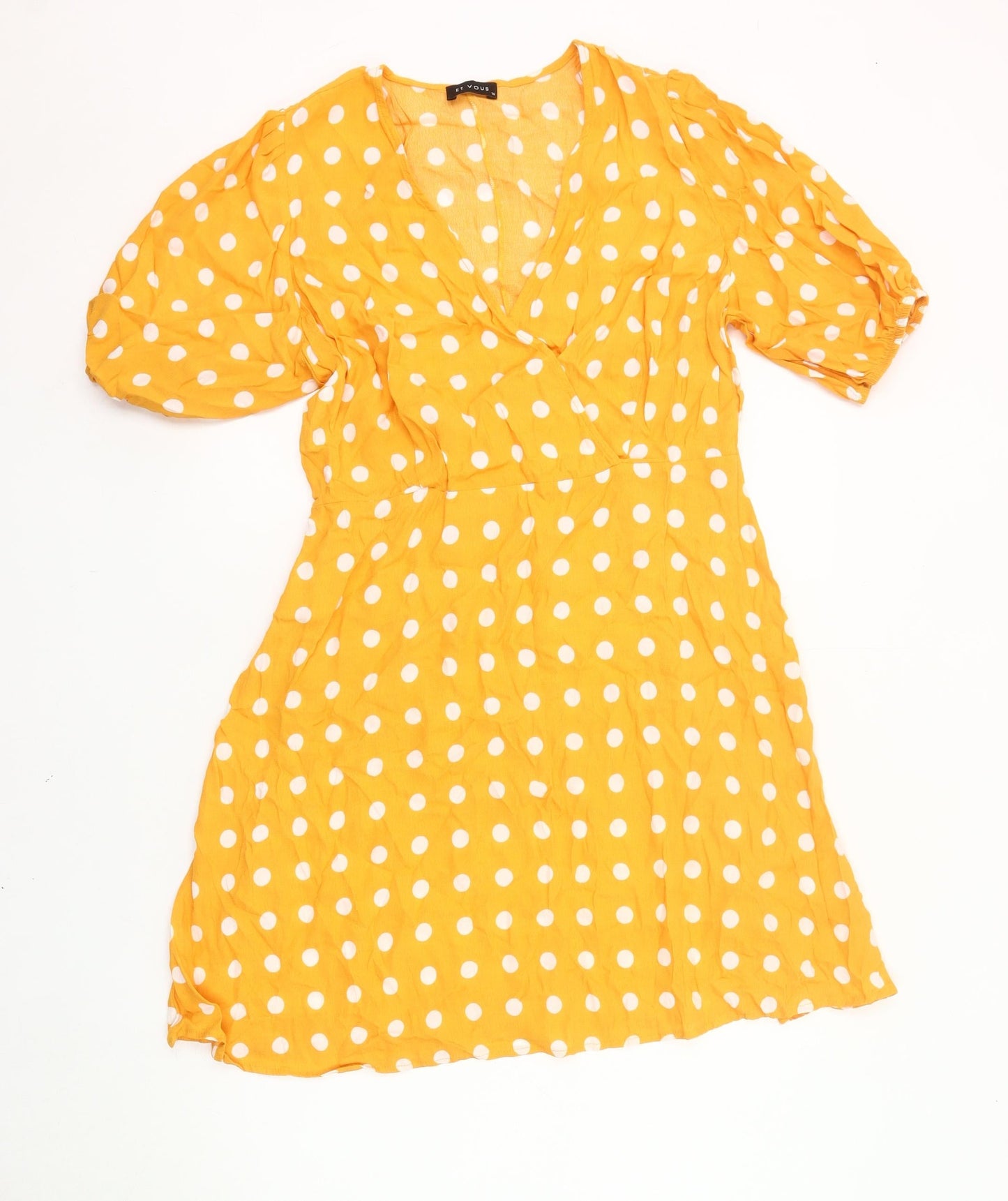 Et Vous Women Yellow Polka Dot Wrap Dress UK 14 Puff Sleeve Viscose