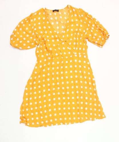 Et Vous Women Yellow Polka Dot Wrap Dress UK 14 Puff Sleeve Viscose