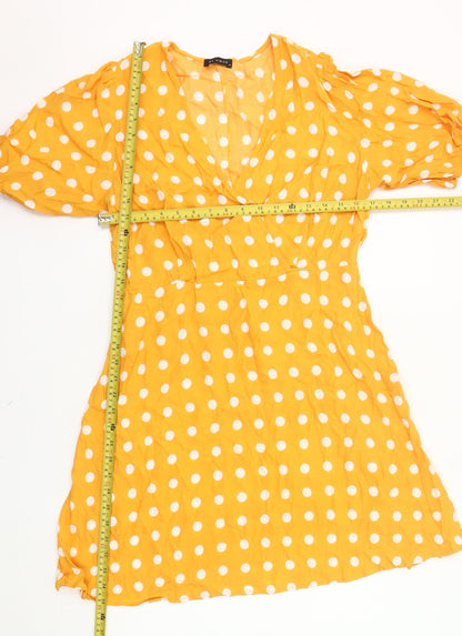 Et Vous Women Yellow Polka Dot Wrap Dress UK 14 Puff Sleeve Viscose