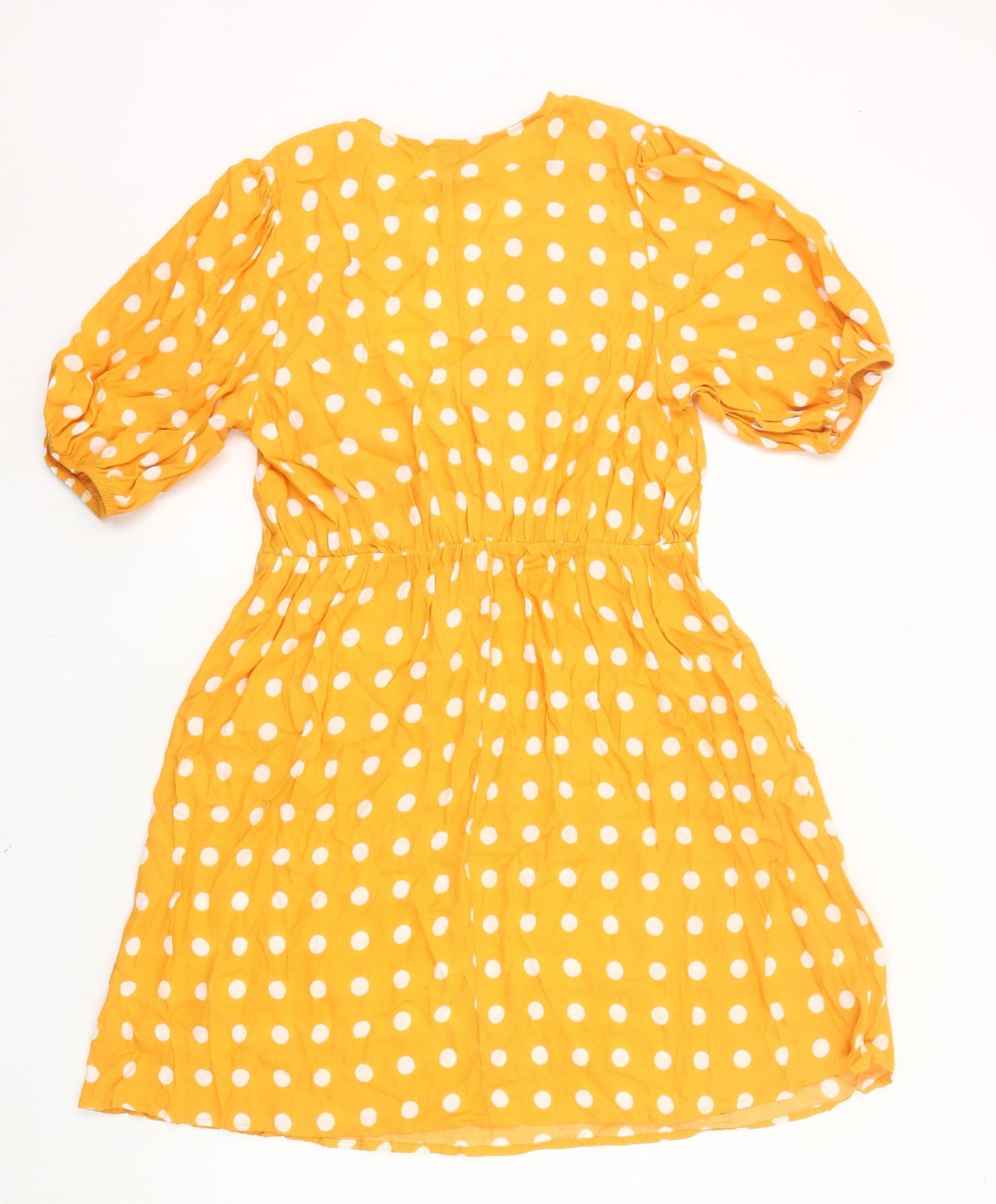 Et Vous Women Yellow Polka Dot Wrap Dress UK 14 Puff Sleeve Viscose