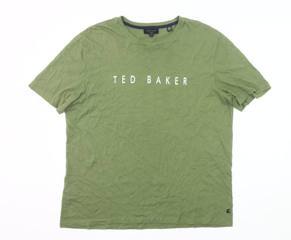 Ted Baker Mens Green Logo T-Shirt Size L Crew Neck Cotton