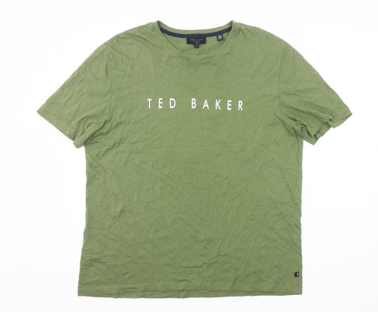 Ted Baker Mens Green Logo T-Shirt Size L Crew Neck Cotton