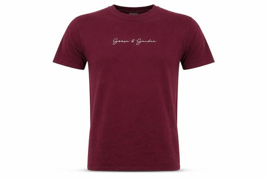Front view of Goose & Gander Men's Red Small Logo Cotton Crew Neck T-Shirt