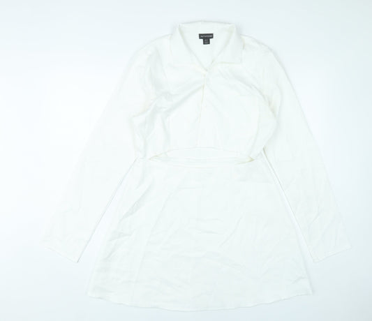 PrettyLittleThing Women White Size 12 Shirt Mini Dress Long Sleeve