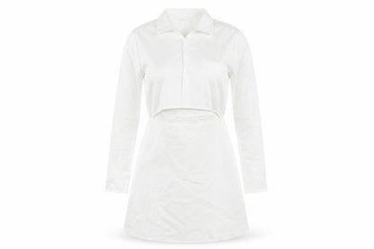 PrettyLittleThing Women White Size 12 Shirt Mini Dress Long Sleeve