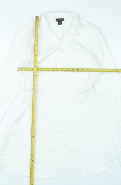 PrettyLittleThing Women White Size 12 Shirt Mini Dress Long Sleeve