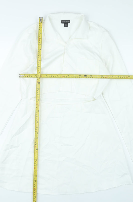 PrettyLittleThing Women White Size 12 Shirt Mini Dress Long Sleeve