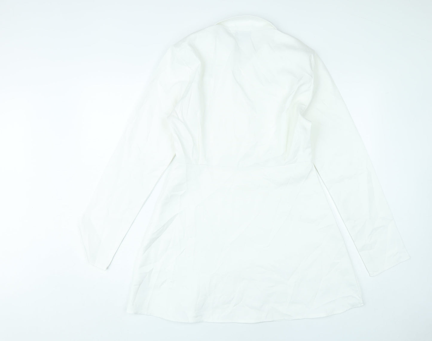 PrettyLittleThing Women White Size 12 Shirt Mini Dress Long Sleeve