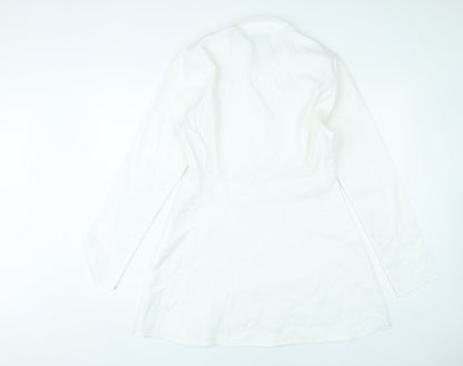 PrettyLittleThing Women White Size 12 Shirt Mini Dress Long Sleeve