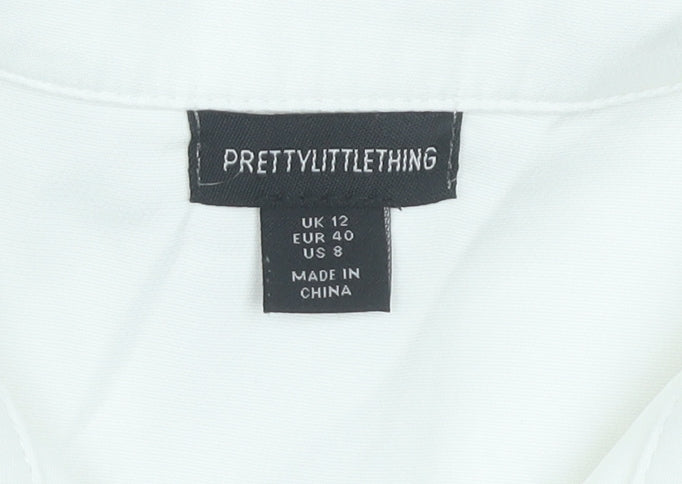 PrettyLittleThing Women White Size 12 Shirt Mini Dress Long Sleeve