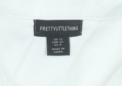 PrettyLittleThing Women White Size 12 Shirt Mini Dress Long Sleeve