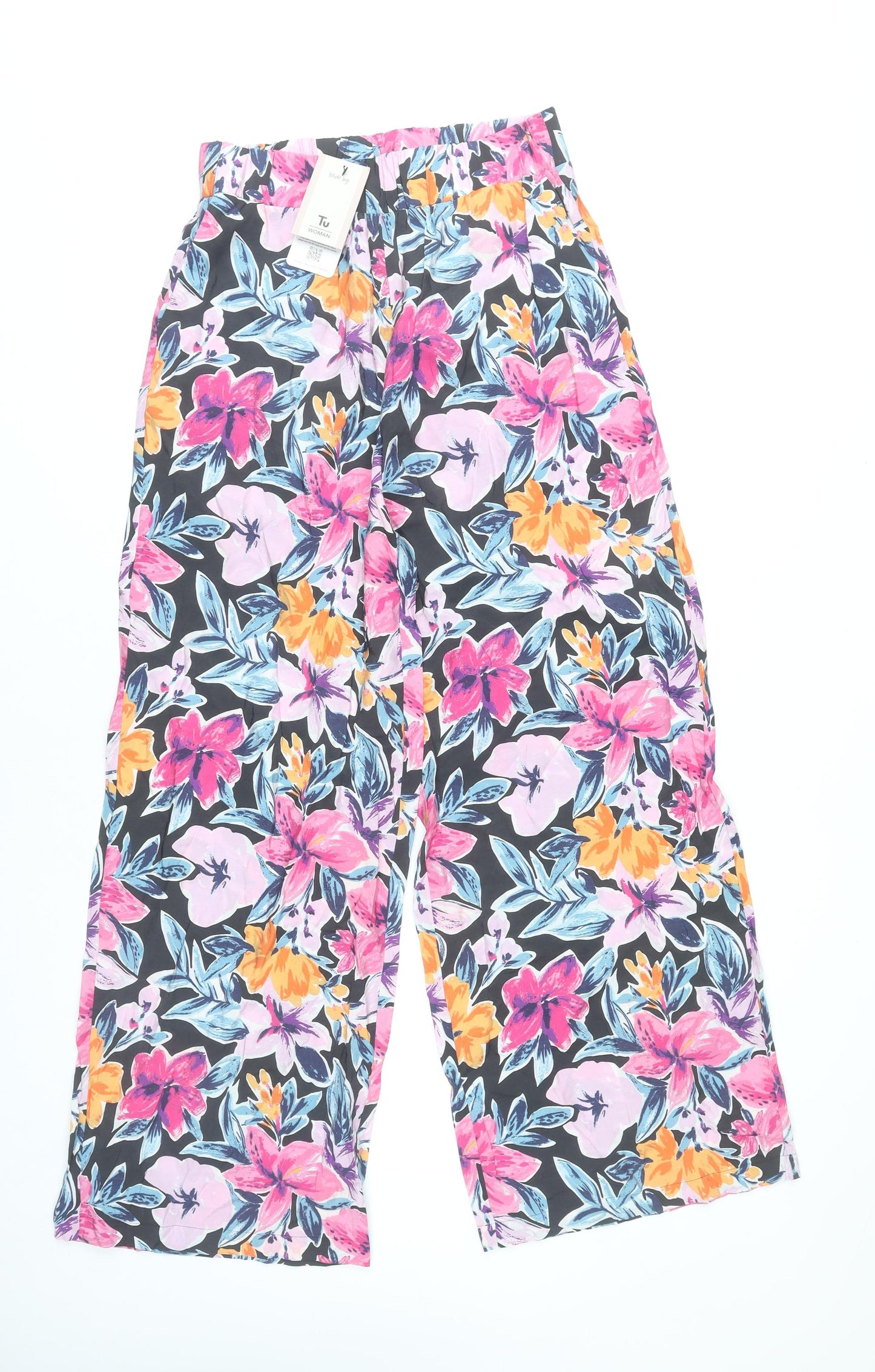Tu Womens Multicoloured Floral Wide-Leg Trousers Size 8