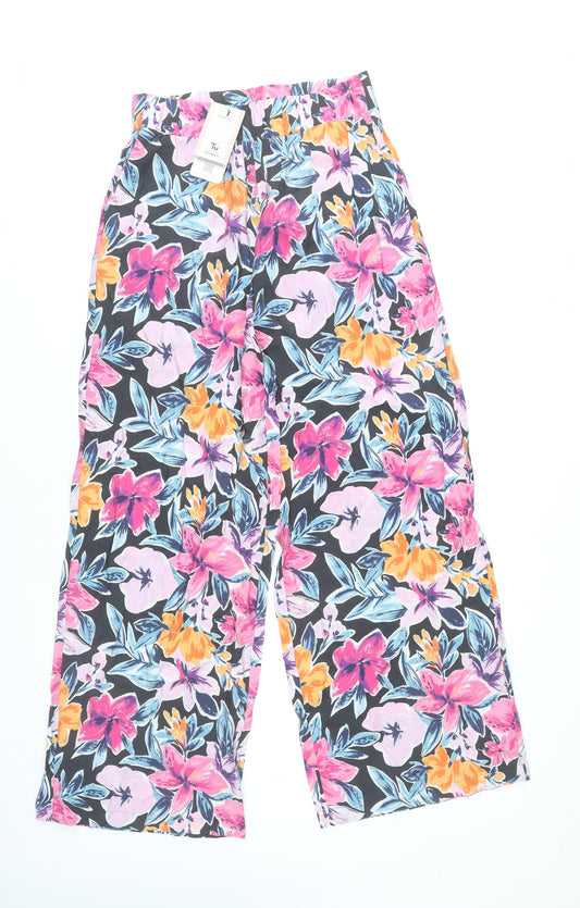 Tu Womens Multicoloured Floral Wide-Leg Trousers Size 8
