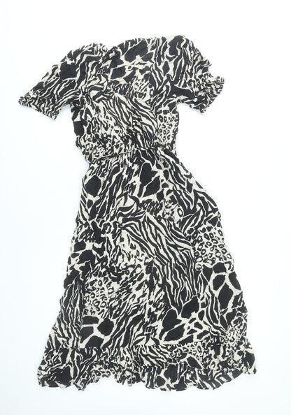 Lipsy Women’s Black Animal Print Wrap Dress UK 10 Viscose