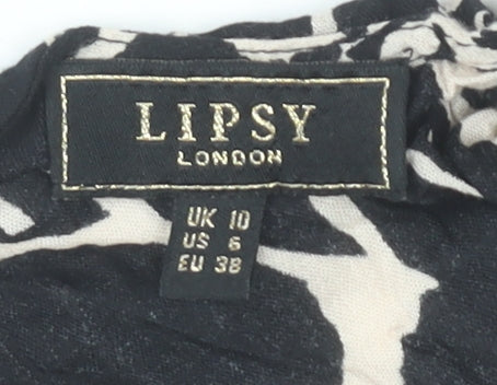 Lipsy Women’s Black Animal Print Wrap Dress UK 10 Viscose