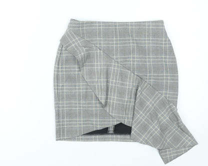 H&M Women Grey Plaid Pencil Skirt Size 6 Ruffle Business Casual