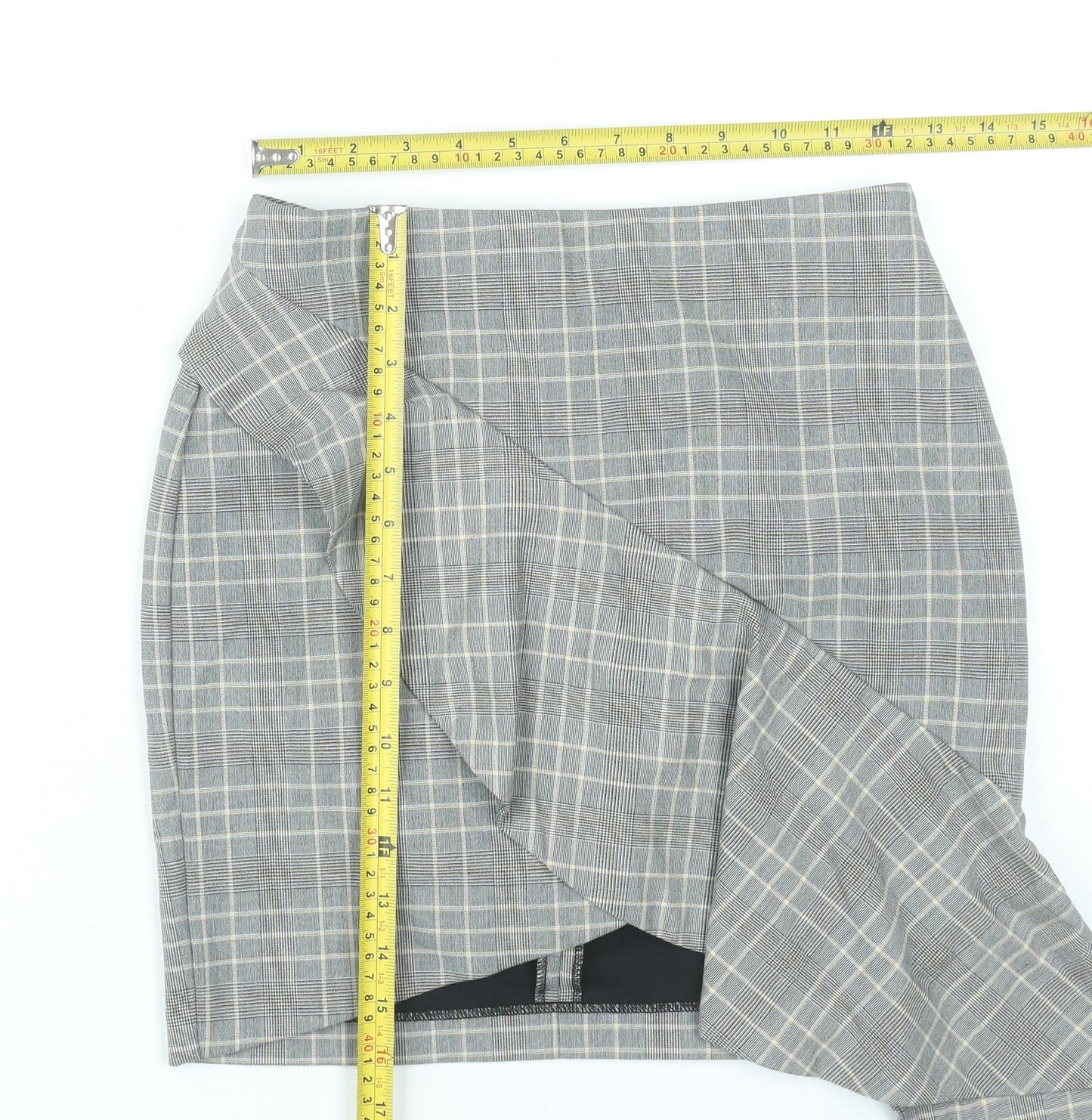 H&M Women Grey Plaid Pencil Skirt Size 6 Ruffle Business Casual