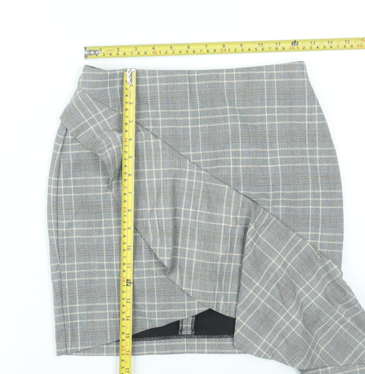 H&M Women Grey Plaid Pencil Skirt Size 6 Ruffle Business Casual