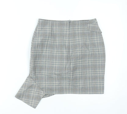 H&M Women Grey Plaid Pencil Skirt Size 6 Ruffle Business Casual