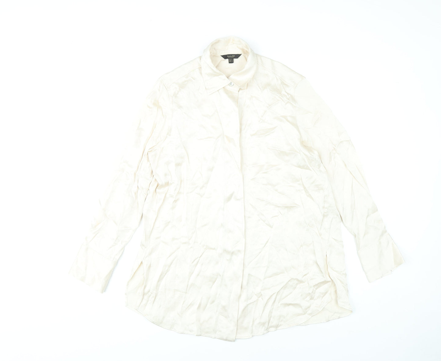 Massimo Dutti Womens Ivory Button-Up Shirt Size 12 Long Sleeve Workwear