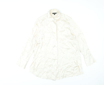 Massimo Dutti Womens Ivory Button-Up Shirt Size 12 Long Sleeve Workwear