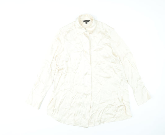 Additional front view of Massimo Dutti women’s ivory button-up shirt, size UK 12, long sleeve workwear