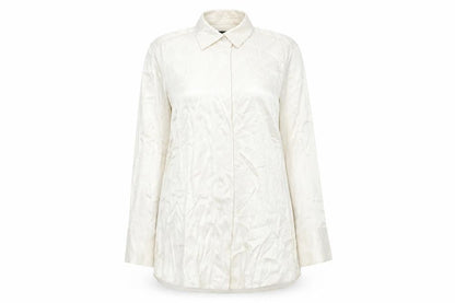 Front view of Massimo Dutti women’s ivory button-up shirt, size UK 12, long sleeve workwear