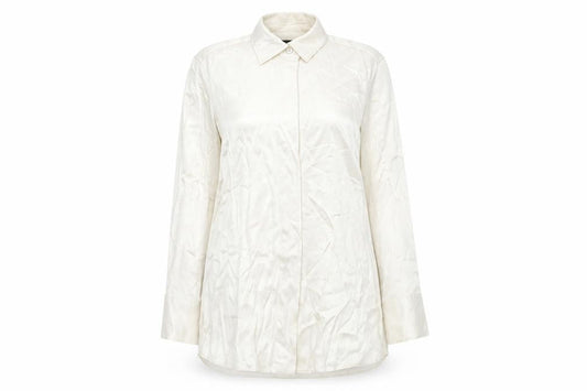 Front view of Massimo Dutti women’s ivory button-up shirt, size UK 12, long sleeve workwear
