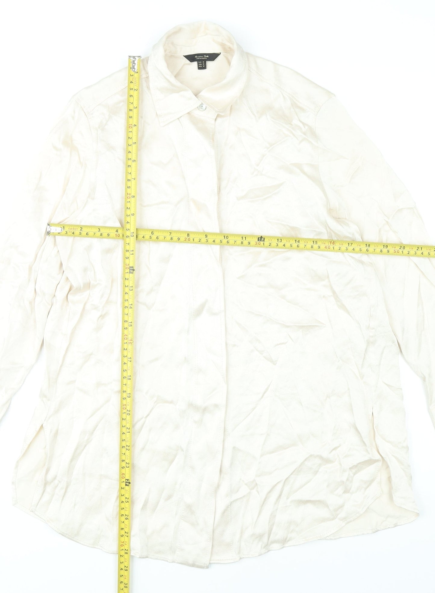 Massimo Dutti Womens Ivory Button-Up Shirt Size 12 Long Sleeve Workwear