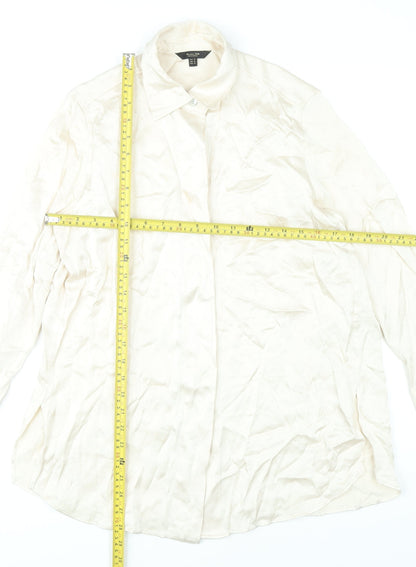 Massimo Dutti Womens Ivory Button-Up Shirt Size 12 Long Sleeve Workwear