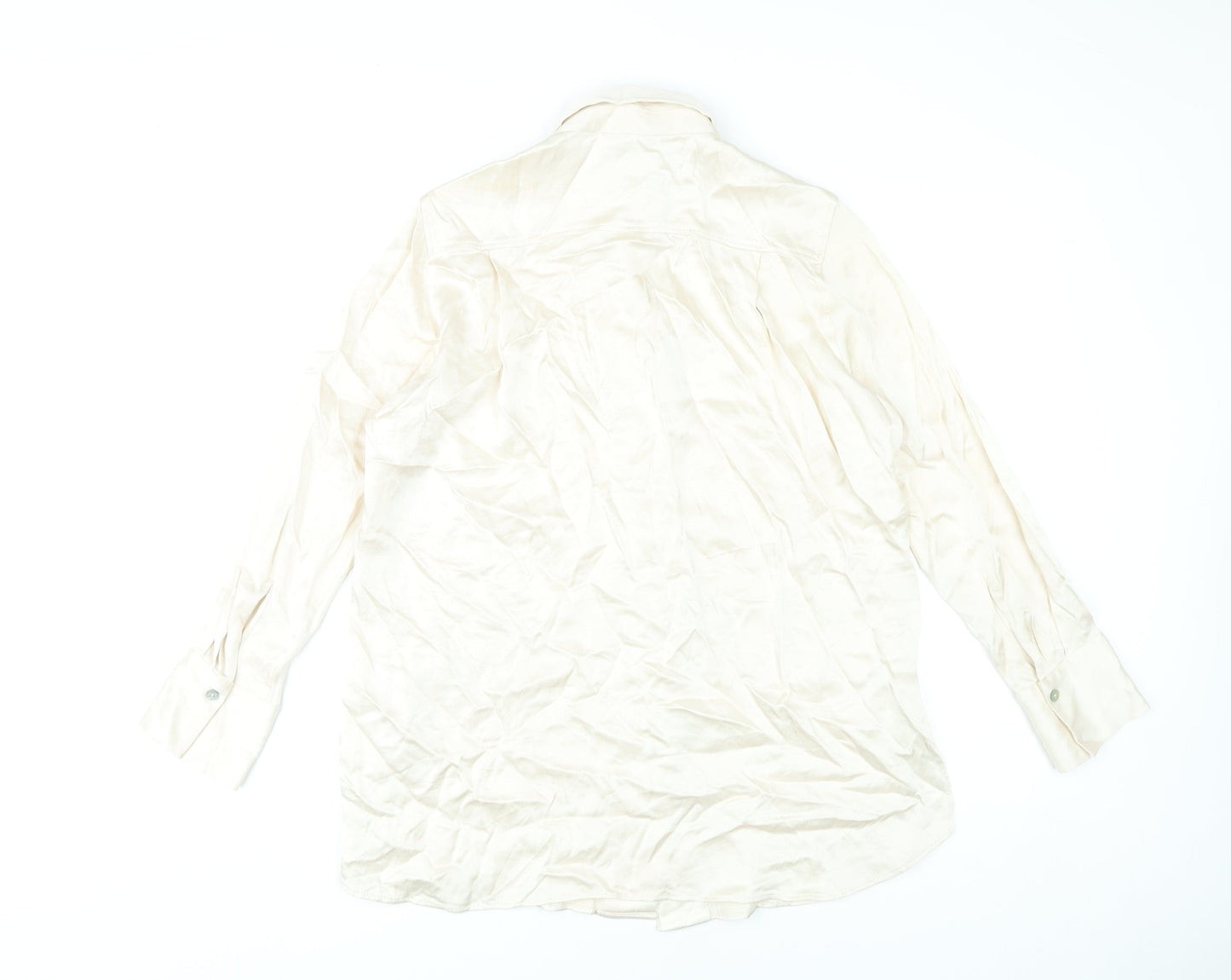 Massimo Dutti Womens Ivory Button-Up Shirt Size 12 Long Sleeve Workwear