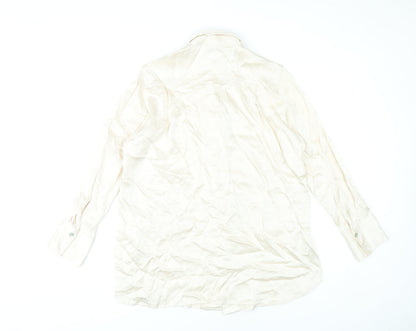 Massimo Dutti Womens Ivory Button-Up Shirt Size 12 Long Sleeve Workwear