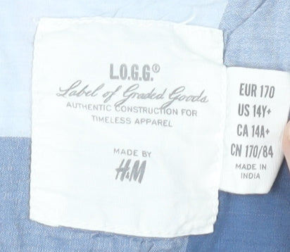 H&M Girls Blue Check Cotton Long Sleeve Blouse Shirt Size 16 Years
