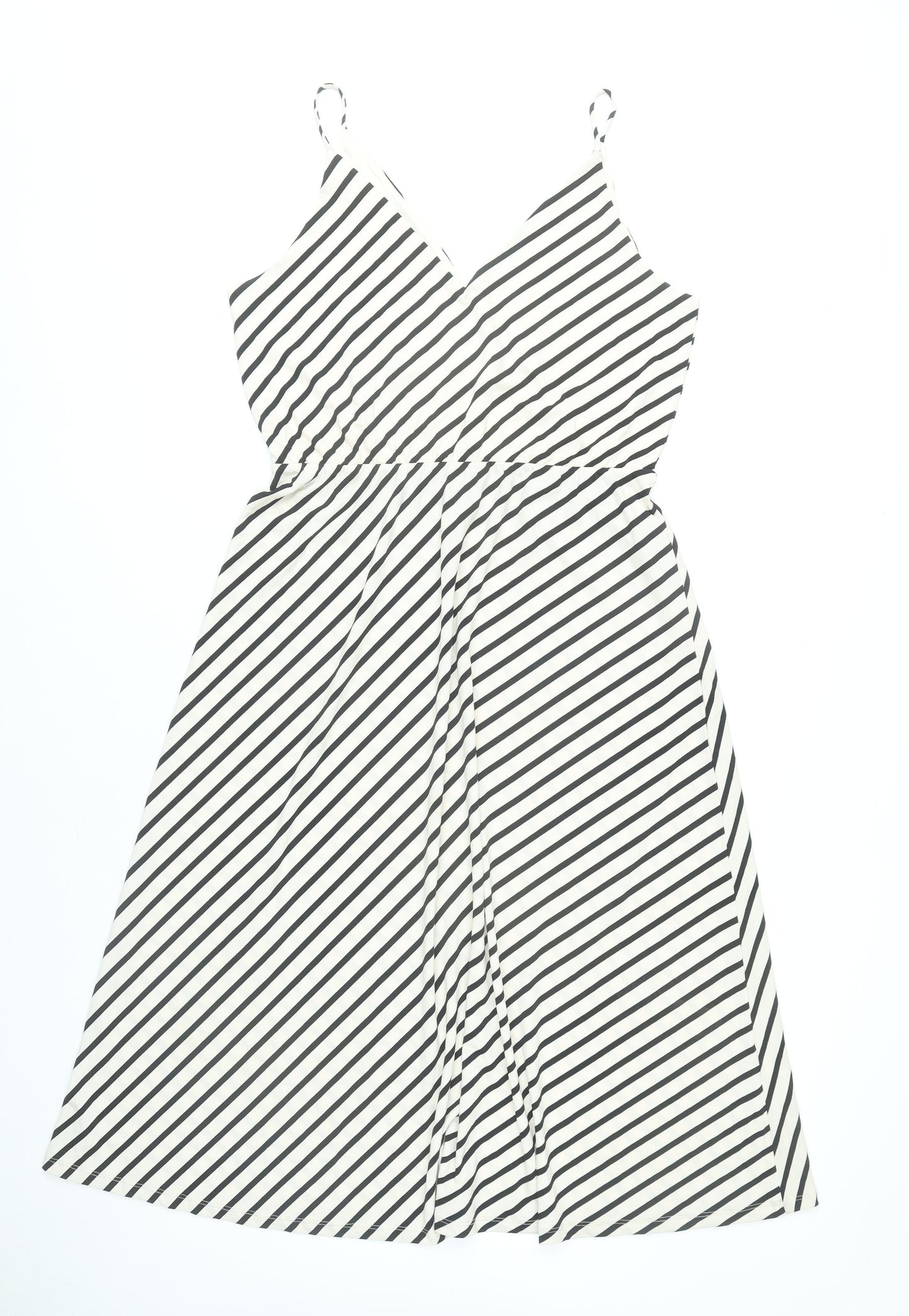 H&M Womens Black White Striped Wrap Dress Size 12 Sleeveless