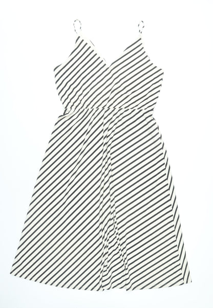 H&M Womens Black White Striped Wrap Dress Size 12 Sleeveless