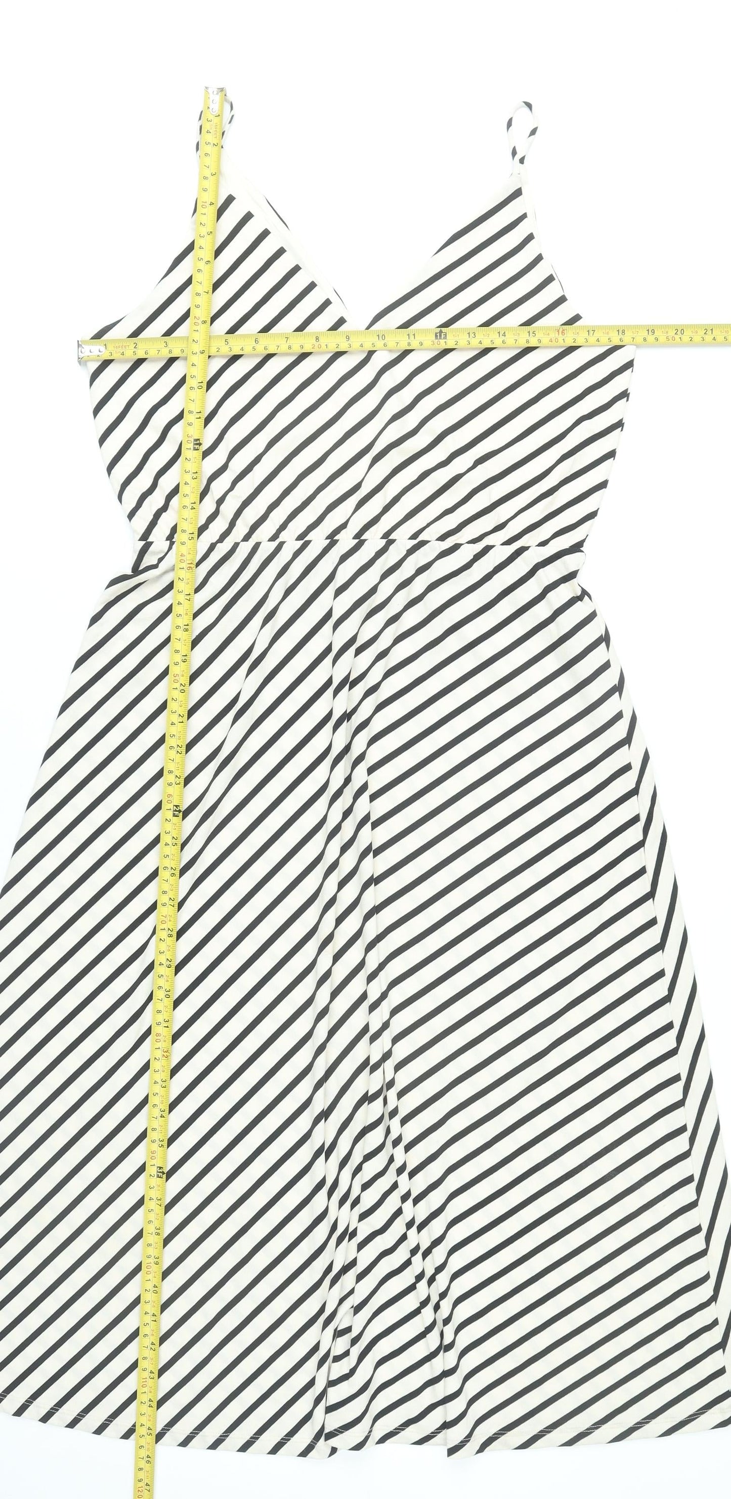 H&M Womens Black White Striped Wrap Dress Size 12 Sleeveless